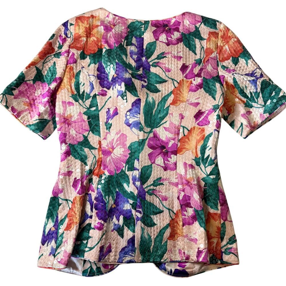 Vintage 80s A.J. Bari 100% Silk Sequined Blazer Shirt Women's Size 10 - Picture 6 of 8